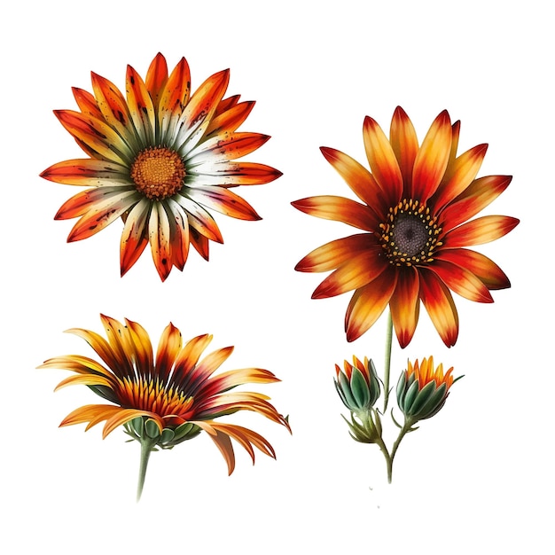 Gazania watercolor paint collection