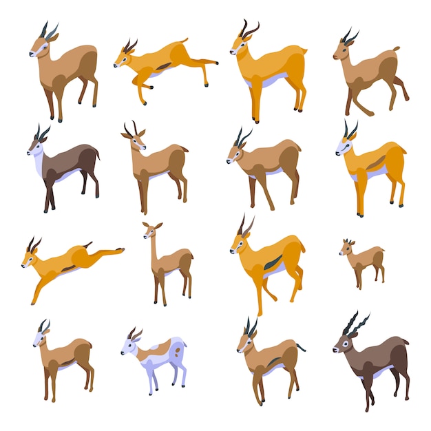 Gazelle icons set. Isometric set of gazelle vector icons for web design isolated on white space