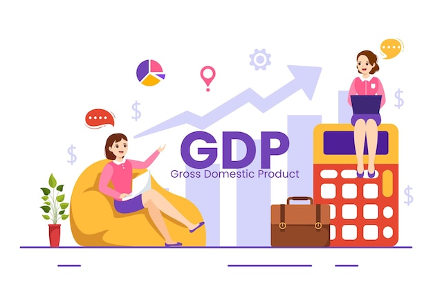 GDP or Gross Domestic Product Illustration with Economic Growth Column and Market Productivity