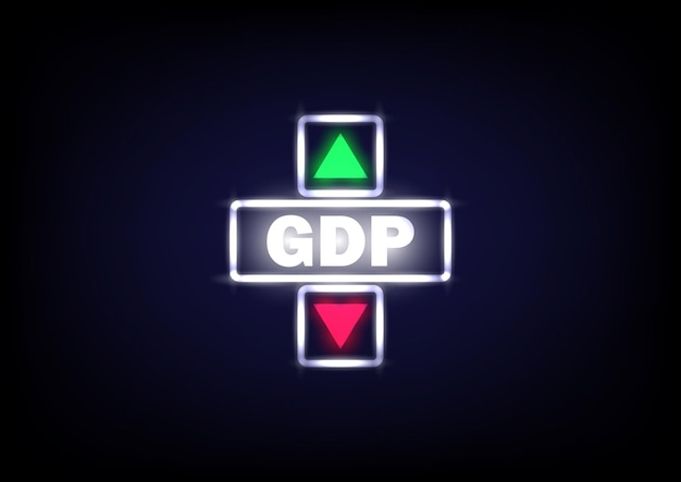 GDP symbol A white neon cubes with up arrow white neon Block with the concept word GDP