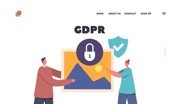 GDPR Landing Page Template Data Protection Social Media Documents Security Tiny Characters with Huge Media File