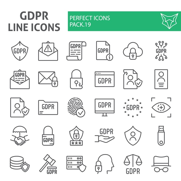 Gdpr line icon set, general data protection regulation collection