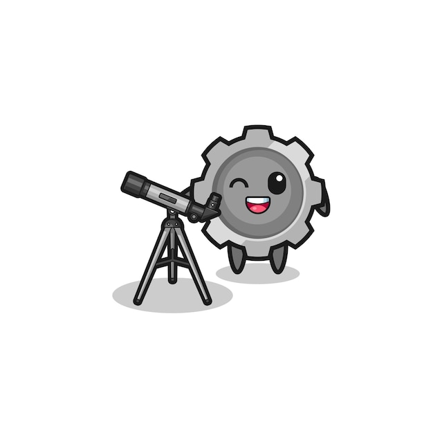 Gear astronomer mascot with a modern telescope  cute design