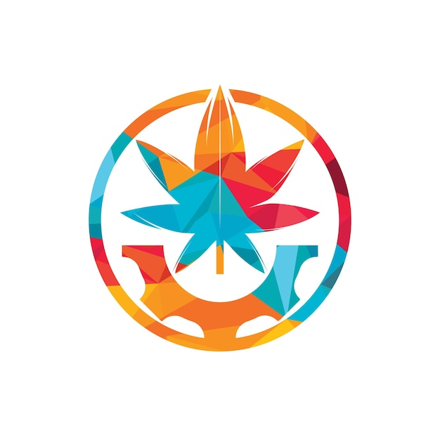 Gear and cannabis vector logo design