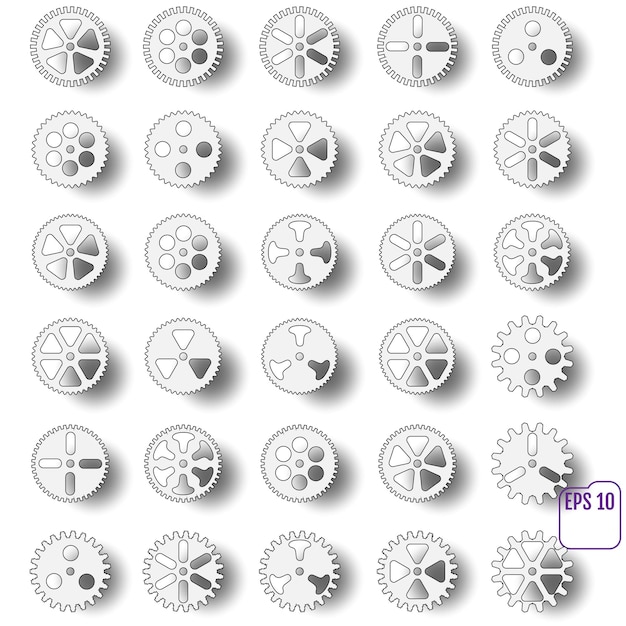 Gear collection machine gear on a white background wheel cogwheel vector set of gear wheels collection of vector gear