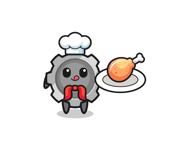 gear fried chicken chef cartoon character
