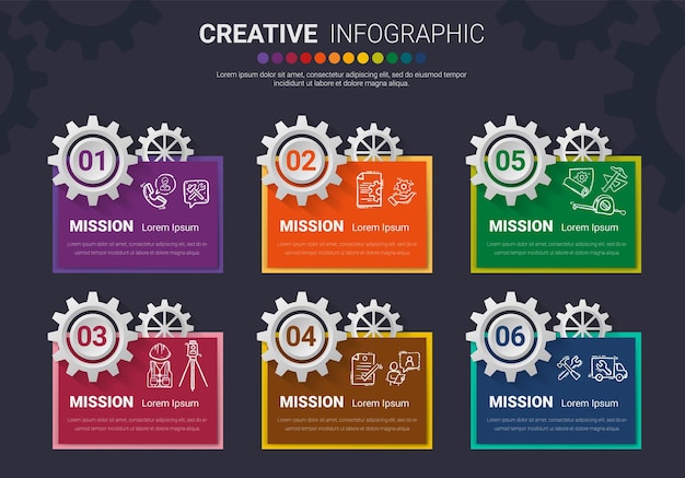 Gear infographics for presentation 6 steps