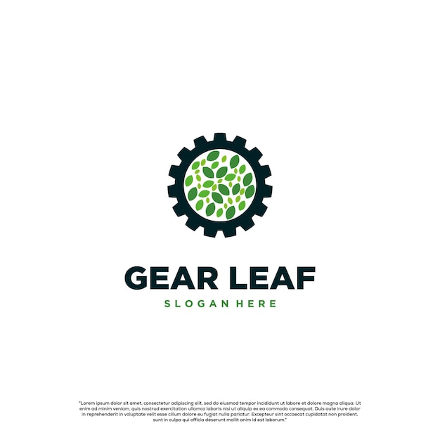 Gear leaf logo nature gear logo gear combine with leaf logo concept