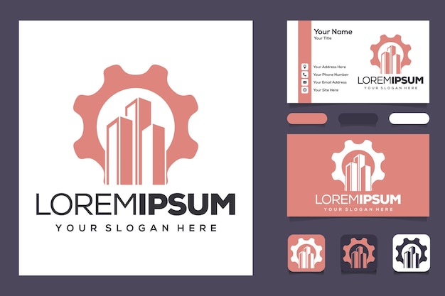 Gear logo and the shape of the building business card design