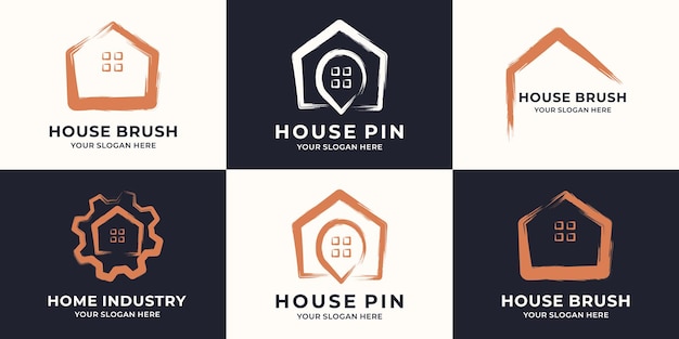 Gear pin house combined with brush stroke logo concept