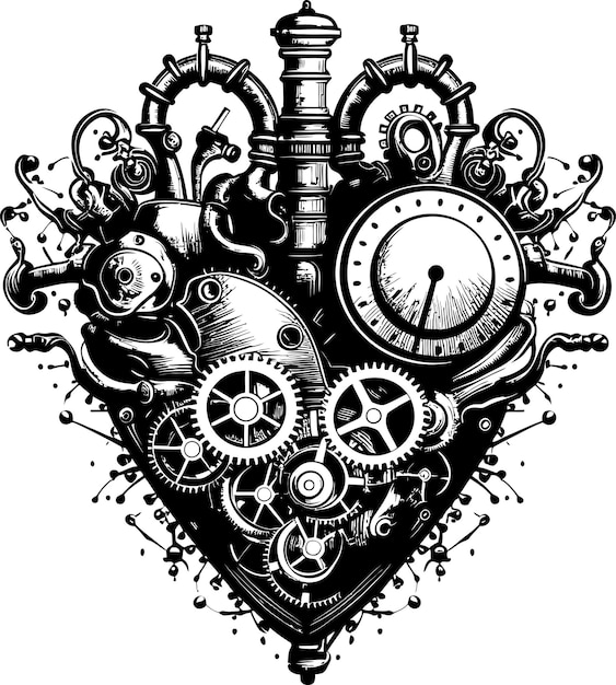 Vector gear powered devotion machanical steampunk heart emblem whirring affection mechanical heart vector