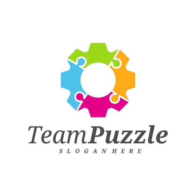 Gear Puzzle logo design vector template Vector label of puzzle illustration Creative icon design concept