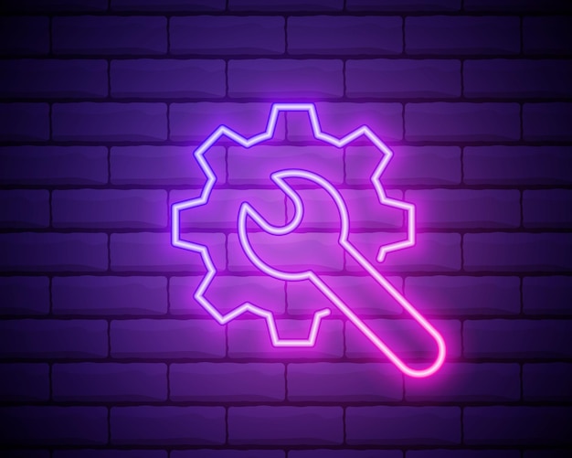 Gear settings wrench outline icon in neon style Elements of car repair illustration in neon style icon Signs and symbols can be used for web logo mobile app UI UX