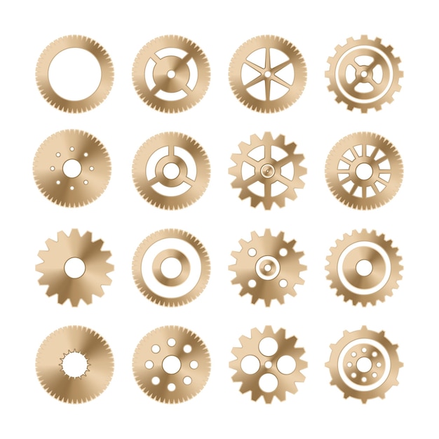 Vector gear wheels set retro vintage metal cogwheels collection industrial icons vector illustration