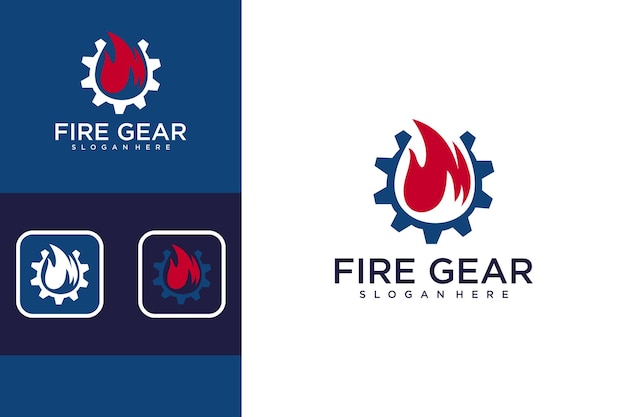 gear with fire logo design