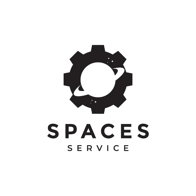 Gear with planet space logo design vector graphic symbol icon illustration creative idea