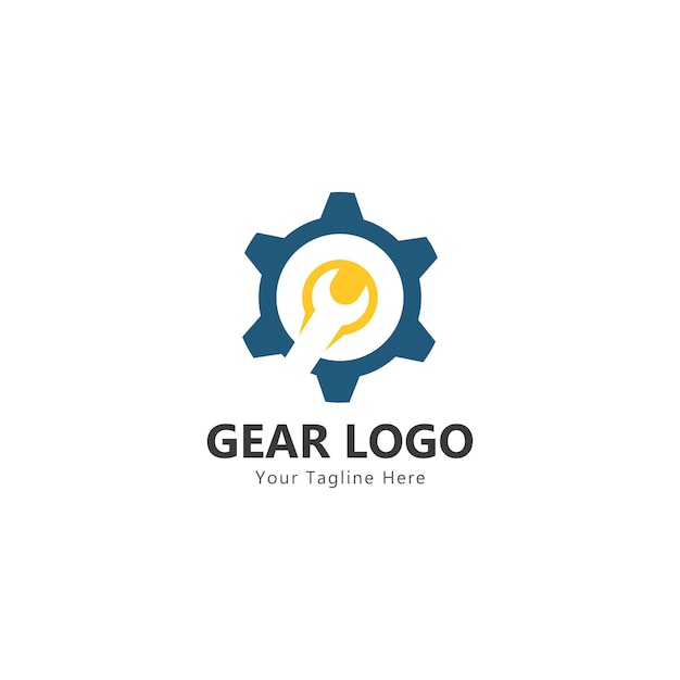 Gear and wrench logo simple creative mechanic design vector template