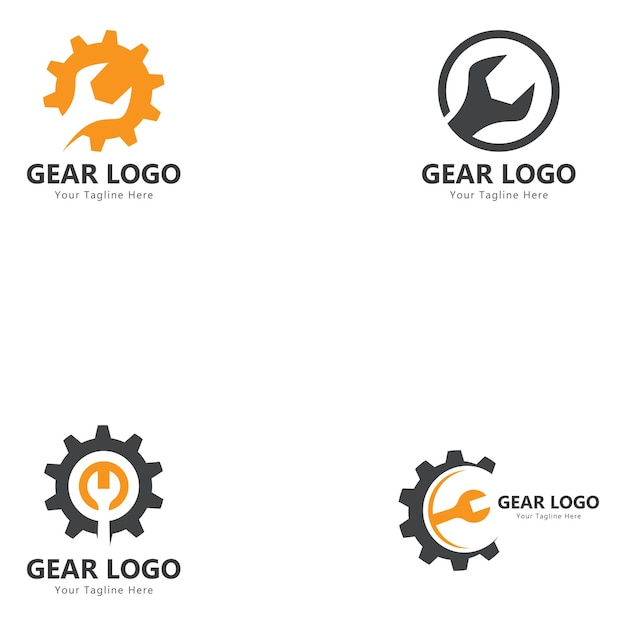 Gear and wrench logo simple creative mechanic design vector template