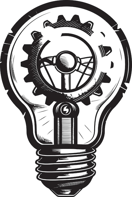 Gearlit Glow Black Logo Design Brass Bulb Machinery Vector Bulb Icon