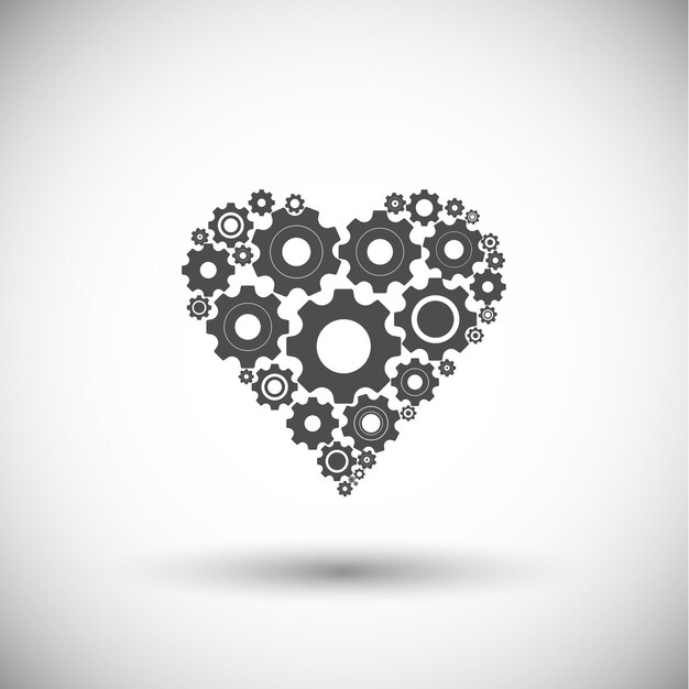 Vector gears and cogs in shape of heart system theme icon isolated on white background. vector illustration. eps 10.