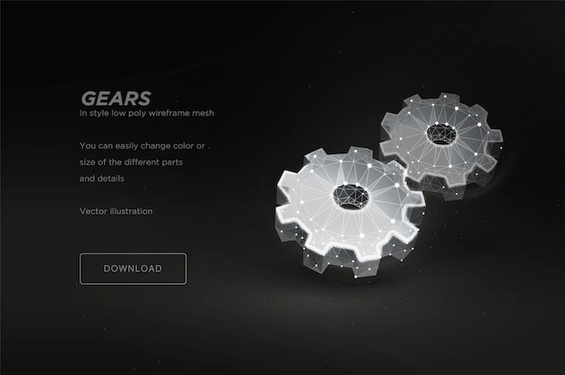 Gears low poly wireframe  