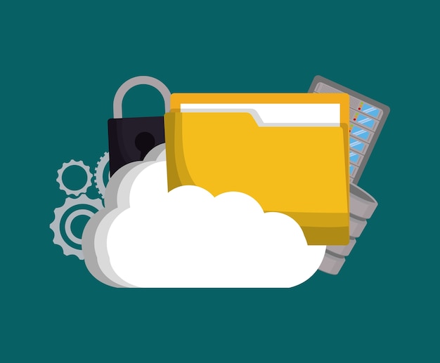 Gears padlock cloud and file icon