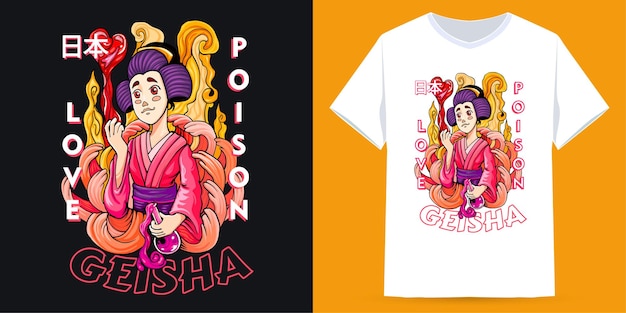 Geisha Cartoon Love and Poison Suitable For Screen Printing