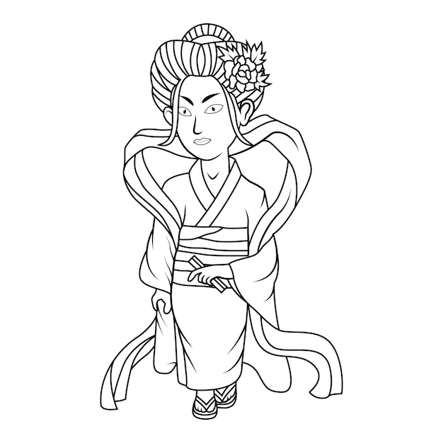 Geisha chibi mascot line art