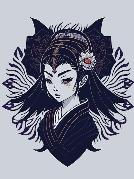 Vector the geisha head artwork in engraving ornament illustration