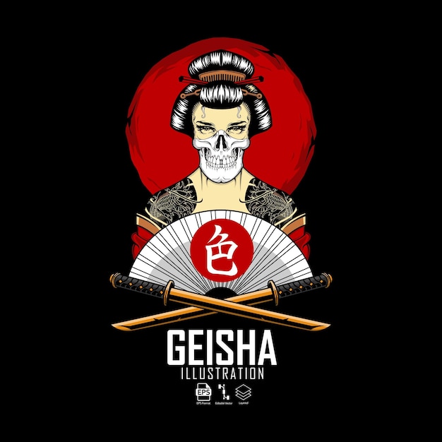 GEISHA ILLUSTRATION 1 WITH A BLACK BACKGROUND