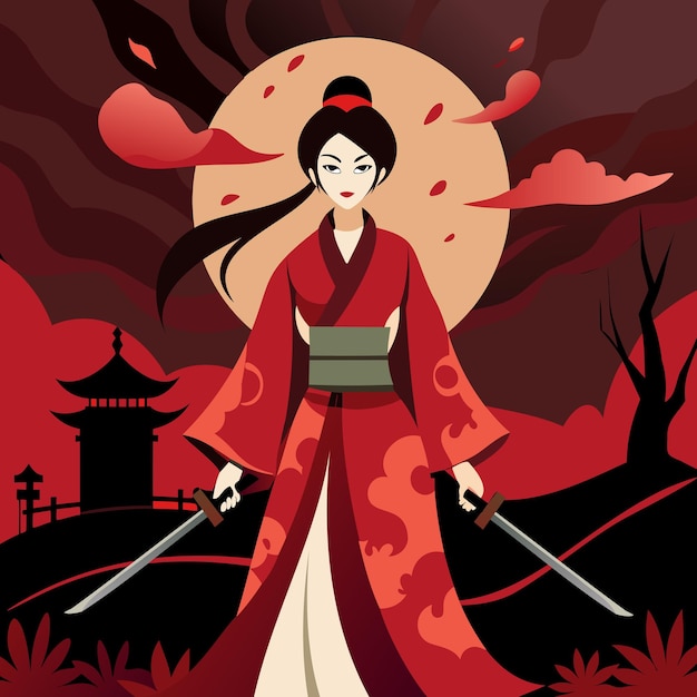 Geisha Ninja Warrior Vector Art 001