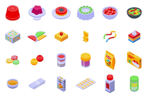 Gelatin icons set isometric vector Water food