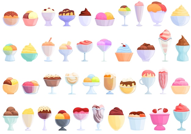 Gelato bowl icons set. Cartoon set of gelato bowl vector icons for web design