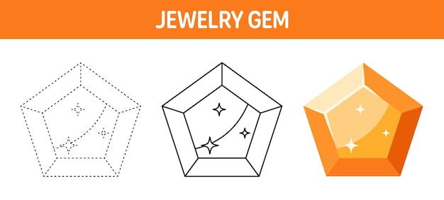 Gem tracing and coloring worksheet for kids