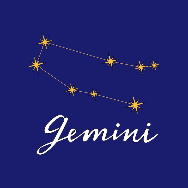 Gemini constellation astrology vector illustration with hand lettering inscriprion