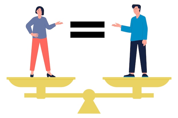 Gender equality concept Man and woman on weight scales