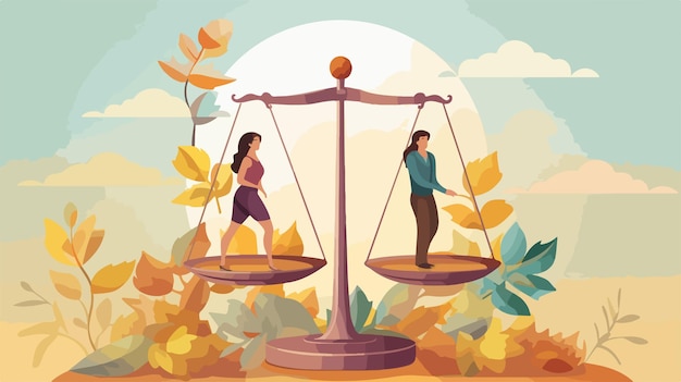 Gender Equality Concept with Man and Woman Symbols on Scales