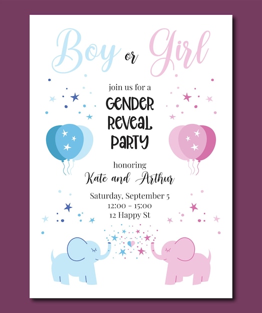 Vector gender reveal party invitation design boy or girl vector template