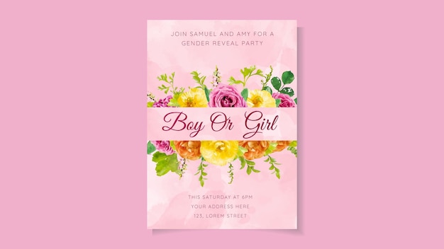 Gender reveal party invitation in Sweet floral design template