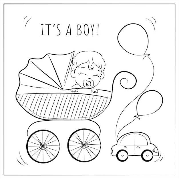 Gender reveal set, it's a boy, it's a girl, boy in stroller, girl in stroller, baby boy, baby girl,