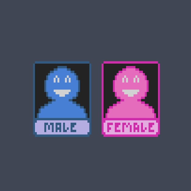 Vector gender sign with smile face in pixel style