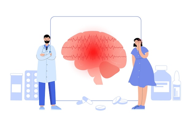 Vector generalized or partial seizure. epilepsy and abnormal brain activity. pain or migraine in human head