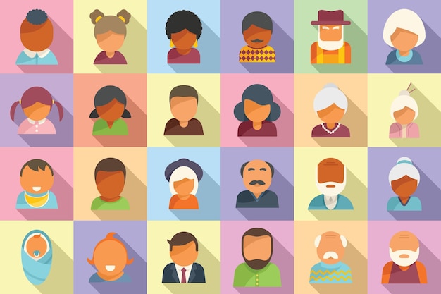 Generation icons set flat vector Family people