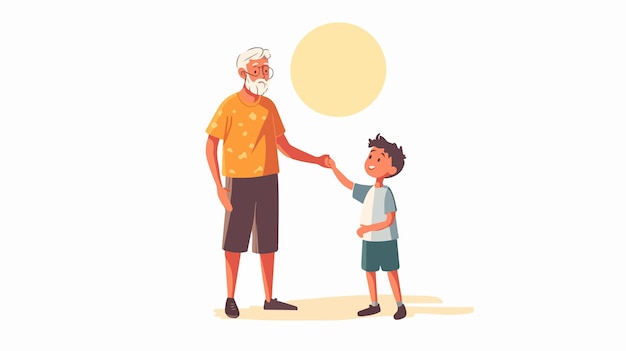 Vector generations bonding boy holding grandfathers finger under the sun