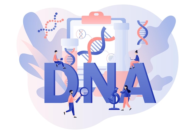 Genetic DNA Science Tiny scientists investigating diagnosis and testing DNA in laboratory