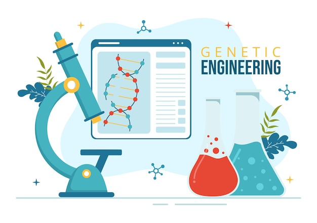 Genetic Engineering and DNA Modification Illustration with Genetics Research or Experiment Scientist