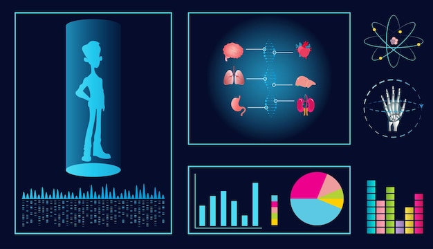 Vector genetic research data dashboard of computer screen