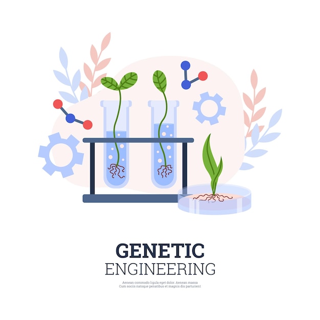 Genetically engineering and biotechnology banner flat vector illustration