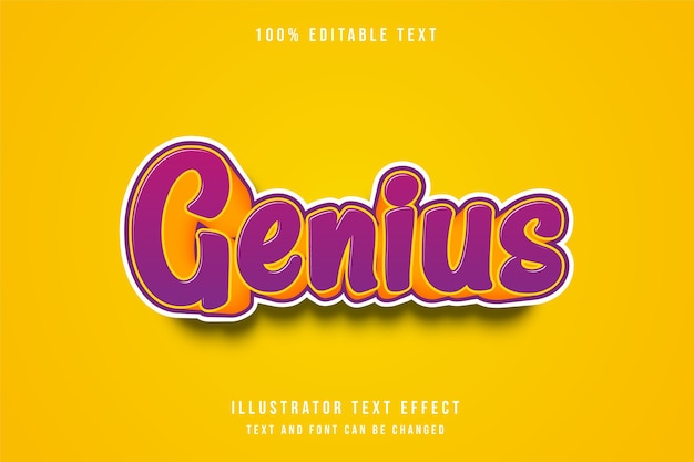 Genius,3d Editable text effect purple gradation yellow comic style