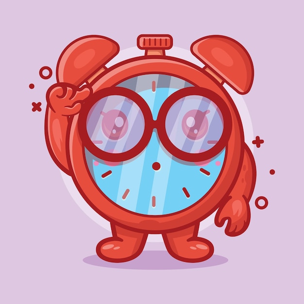 genius alarm clock character mascot with think expression isolated cartoon in flat style design